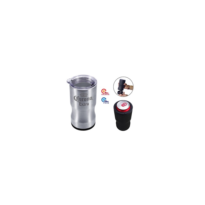 VASO TERMICO Y PORTA LATA DEUX DE ACERO INOXIDABLE