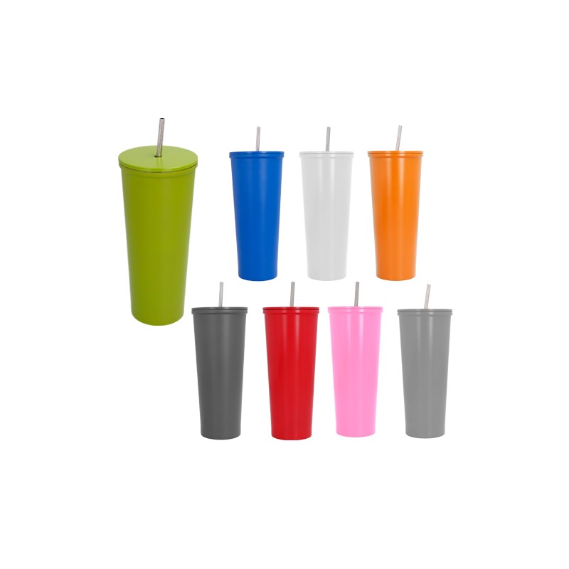 TERMO DE ACERO INOXIDABLE BREW DOBLE PARED INSULADO CON POPOTE METALICO DE 675 ML
