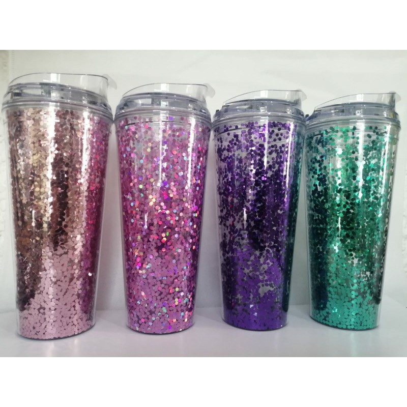 VASO DE ACRILICO GLITTER FLIP-ON DE 710 ML