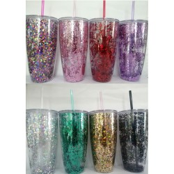 VASO DE ACRILICO GLITTER CON POPOTE DE 800 ML