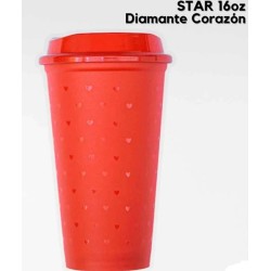 VASO STAR DIAMANTE CORAZON COLOR ROJO 16 ONZ