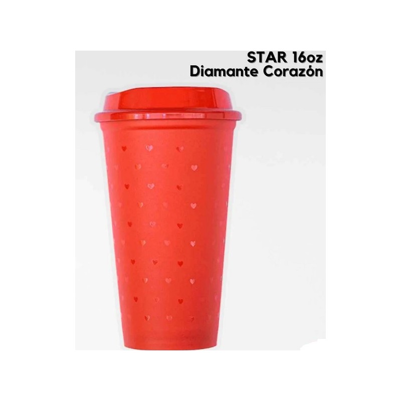 VASO STAR DIAMANTE CORAZON COLOR ROJO 16 ONZ