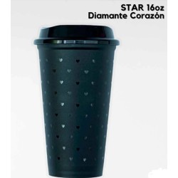 VASO STAR DIAMANTE CORAZON COLOR NEGRO 16 ONZ