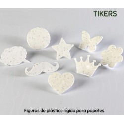 TIKERS PARA VASOS (POPOTE) BLANCO RIGIDO BOLSA CON 8 FIGURAS ( 1 DE CADA MODELO)