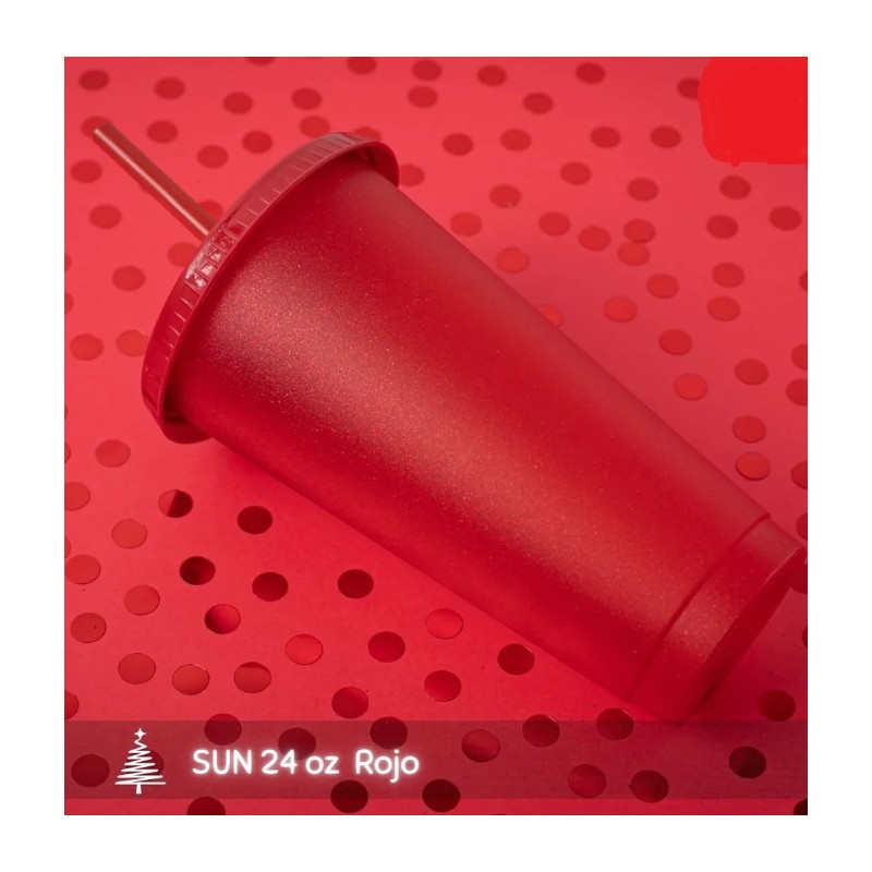VASO SUN 24 ONZ ROJO NAVIDEÑO CON POPOTE