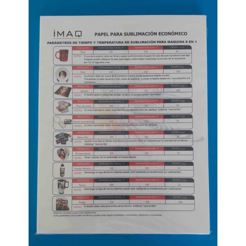 PAPEL PARA SUBLIMACION ECONOMICO CARTA (PAQ. 100 HOJAS)