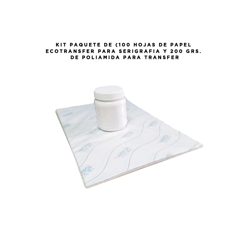 KIT PAQUETE DE (100 HOJAS DE PAPEL ECOTRANSFER PARA SERIGRAFIA Y 200 GRS. DE POLIAMIDA PARA TRANSFER)